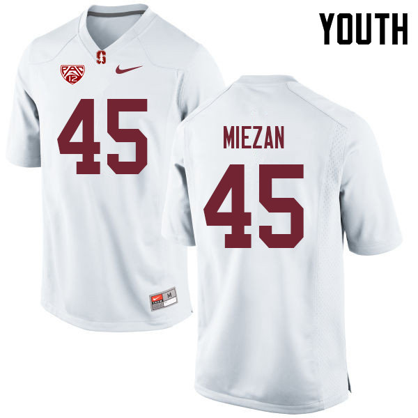 Youth #45 Ricky Miezan Stanford Cardinal College Football Jerseys Sale-White